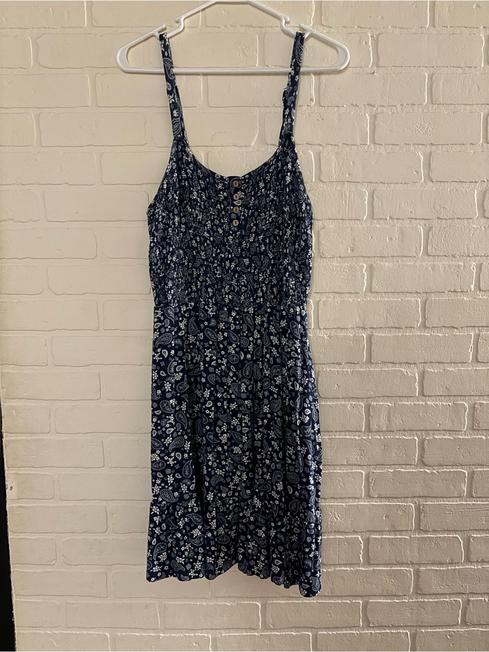 Maurices Navy Paisley Mini Dress with Smocked Bodice